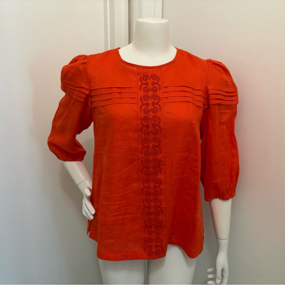 Elegant Orange Linen Women's Top